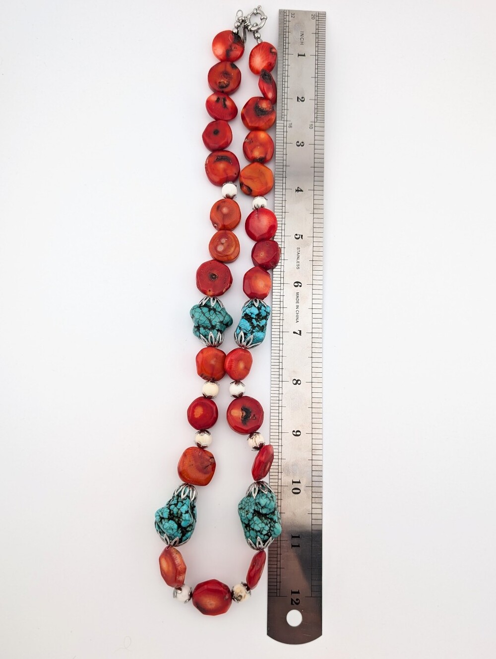NWT Chunky Red Coral & Turquoise Beaded Southwestern Boho Statement Necklace - Picture 9 of 9